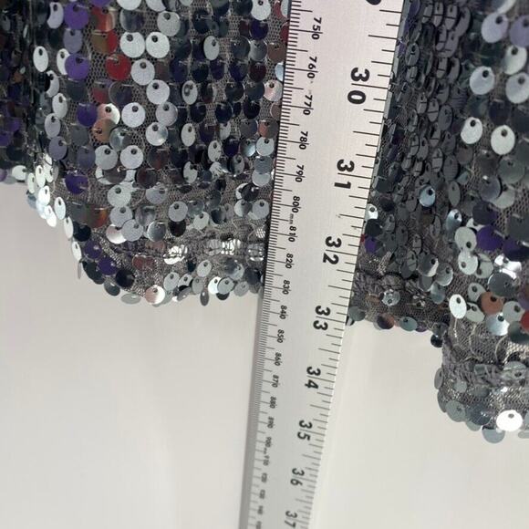 Express Mini Dress Sequin Sz S Metallic Silver Spaghetti Strap Racer Back Party - Picture 5 of 13